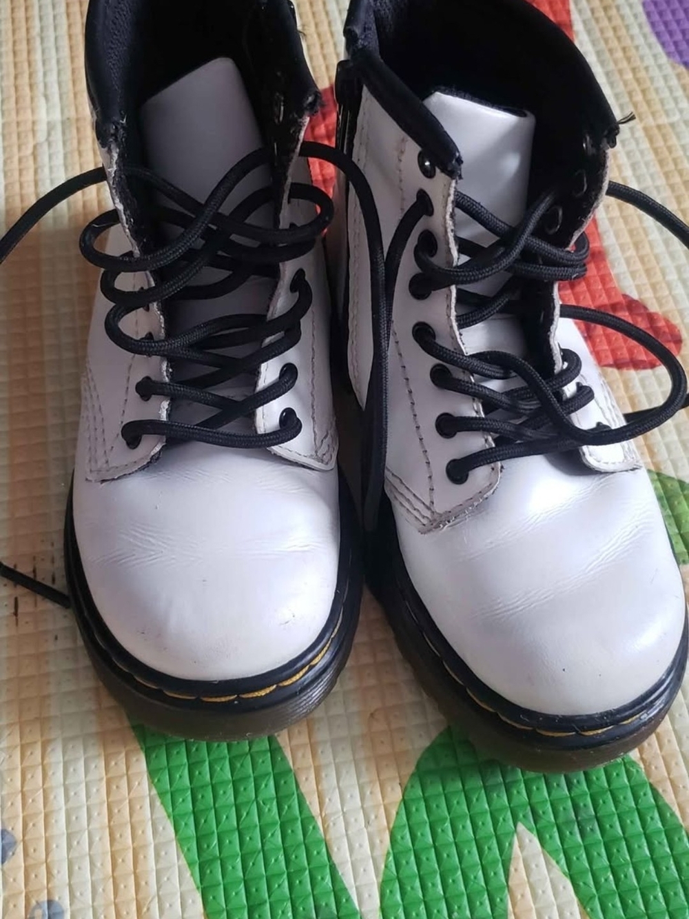 Dr. Martens White and Black Kids Combat Boots